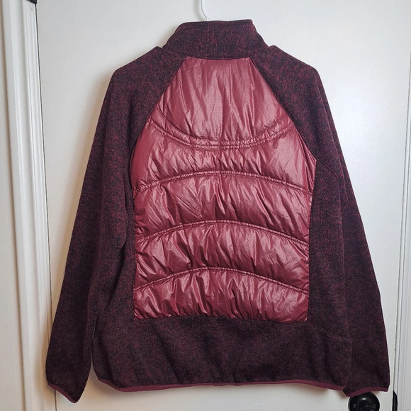 London Fog Maroon Black Knit Puffer Down Filled Thumb Hole Jacket Coat Sz Large - Picture 2 of 8